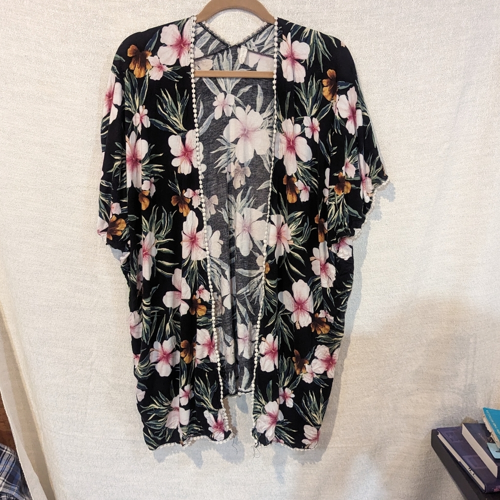 Pink blush tropical, floral, cover up, cardigan 3xl (I)